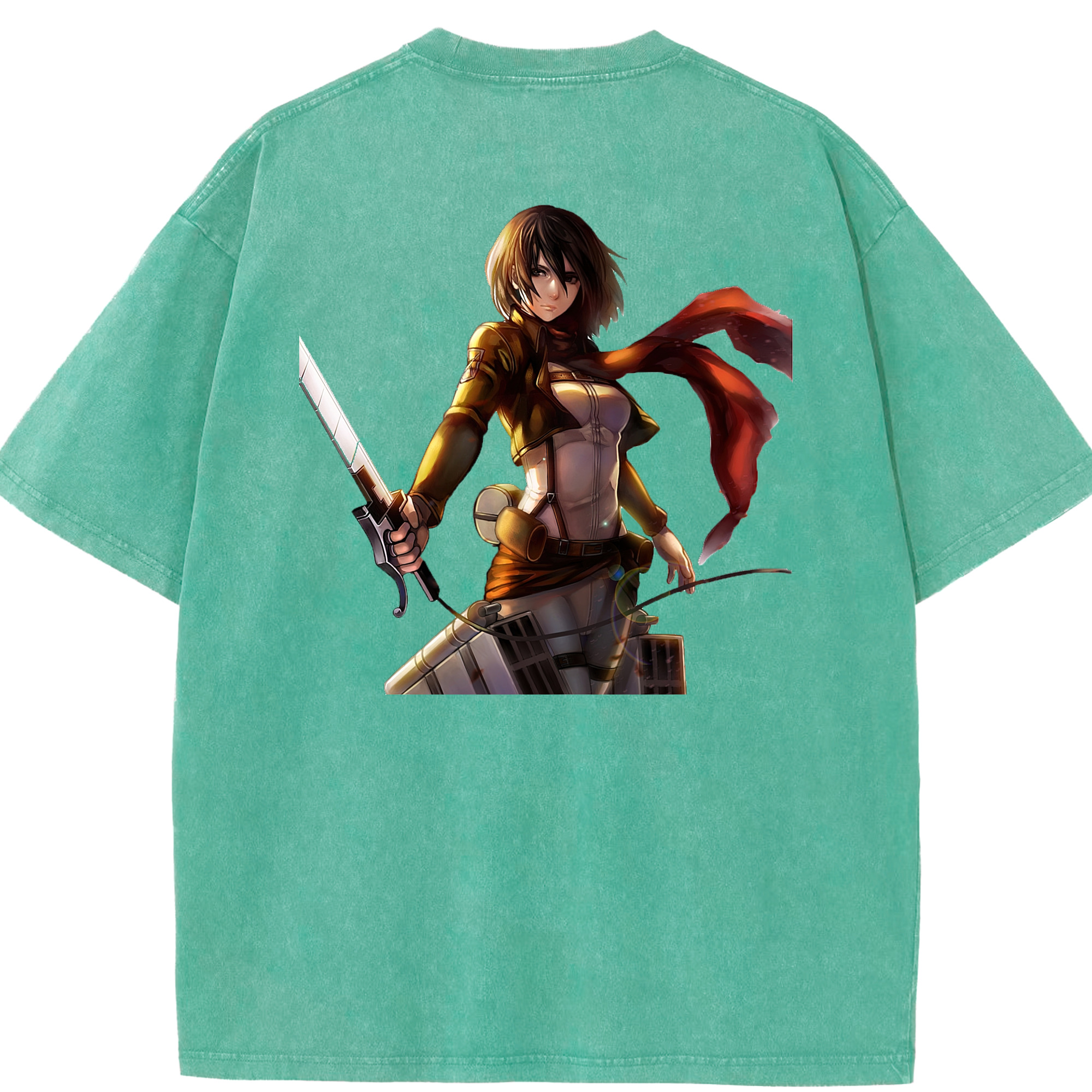 （画像用） 進撃の巨人 ミカサ·アッカーマン Attack on Titan Mikasa Ackerman 綿100% ヴィンテージ風 半袖Tシャツ（背面プリント）